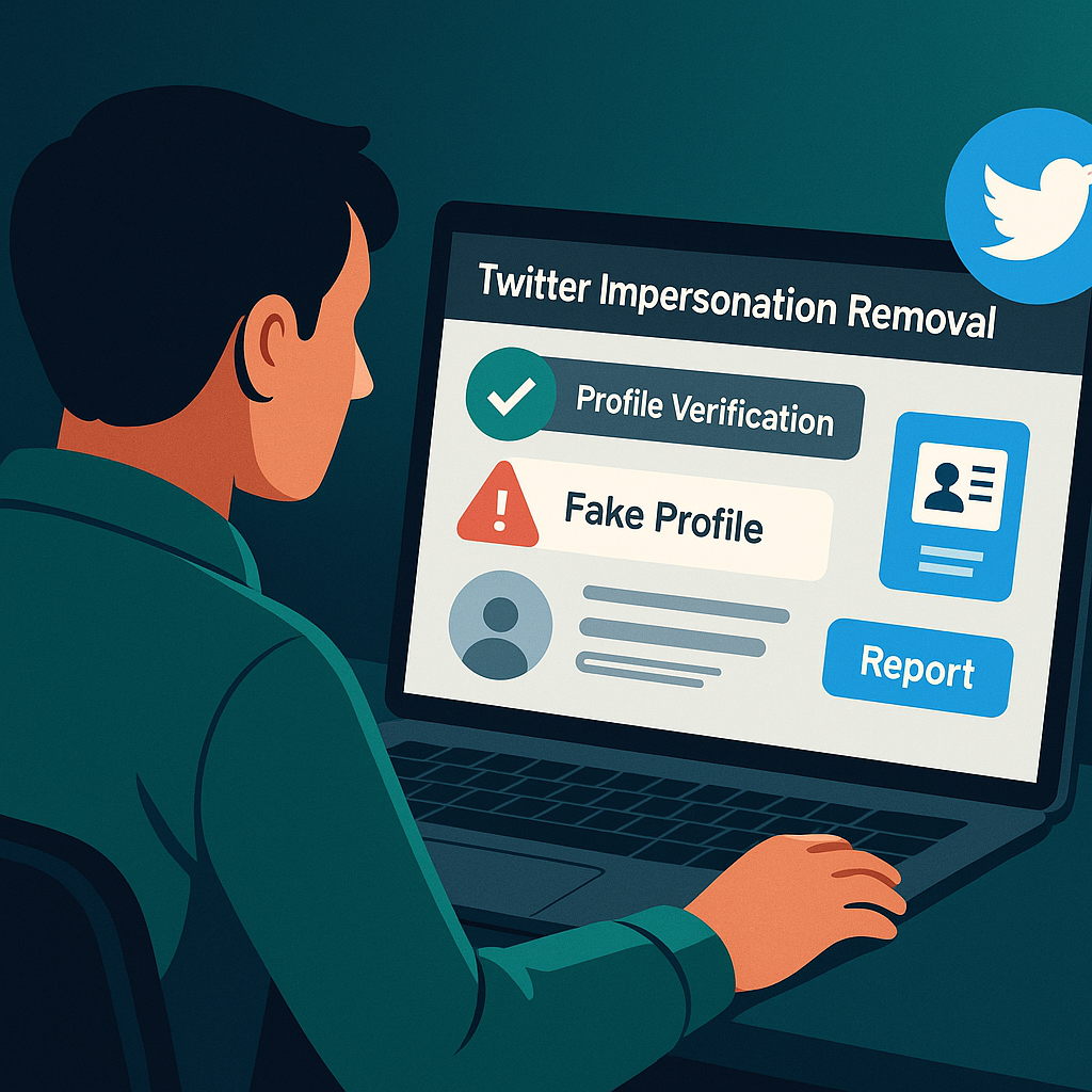 Twitter post removal: reporting a rule-breaking tweet through X's official report-a-post flow on a laptop